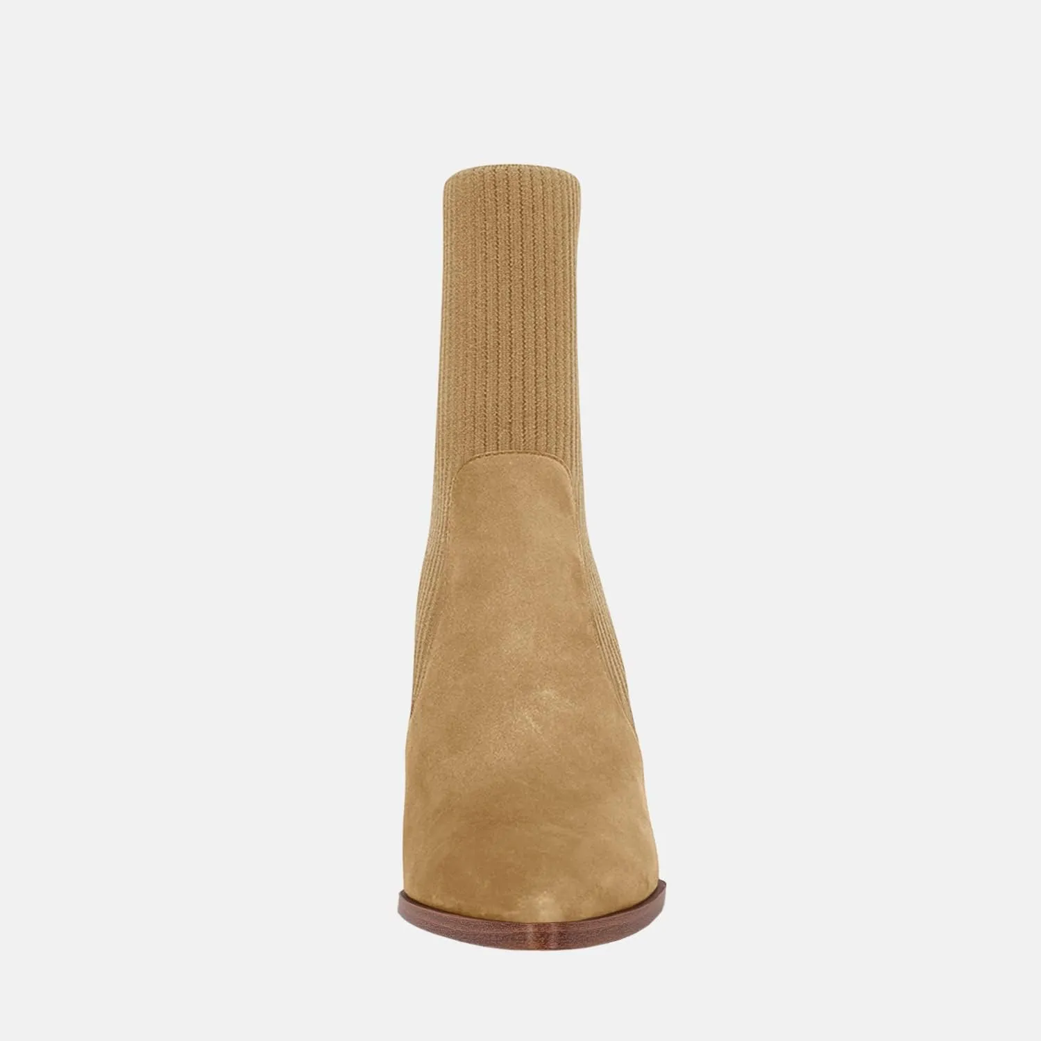 Womens Chunky Stacked Heel Ankle Boots Pointed Toe Booties Slip On Ribbed Knit Sock Boot