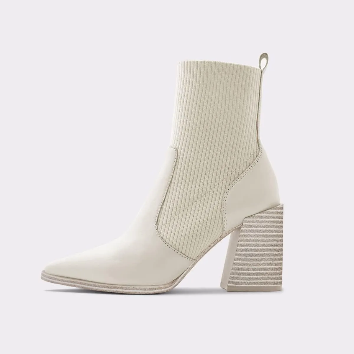 Womens Chunky Stacked Heel Ankle Boots Pointed Toe Booties Slip On Ribbed Knit Sock Boot
