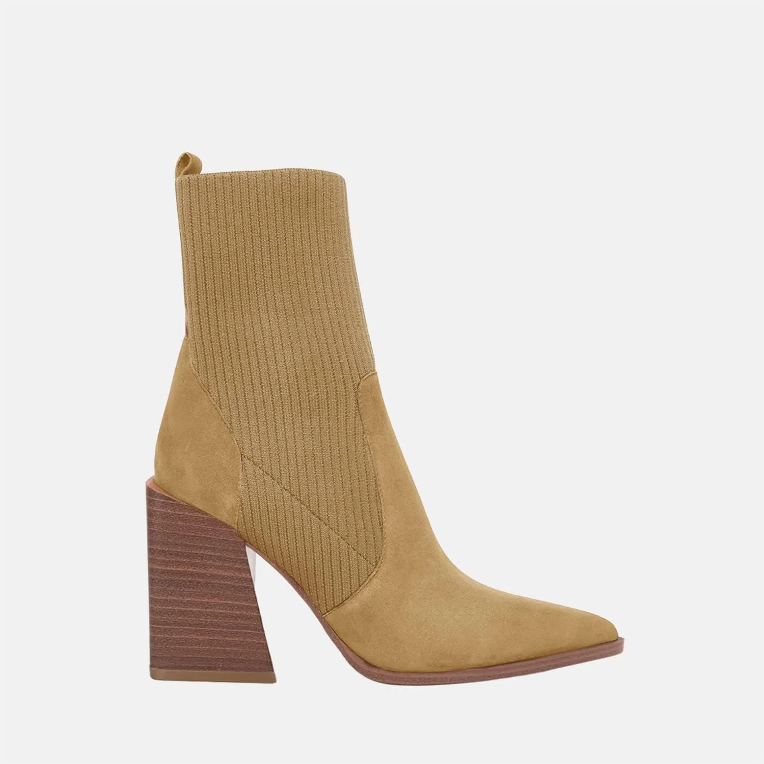 Womens Chunky Stacked Heel Ankle Boots Pointed Toe Booties Slip On Ribbed Knit Sock Boot