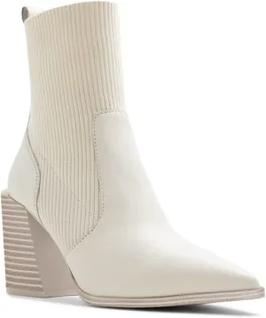 Womens Chunky Stacked Heel Ankle Boots Pointed Toe Booties Slip On Ribbed Knit Sock Boot