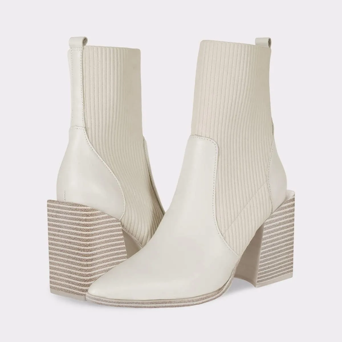 Womens Chunky Stacked Heel Ankle Boots Pointed Toe Booties Slip On Ribbed Knit Sock Boot
