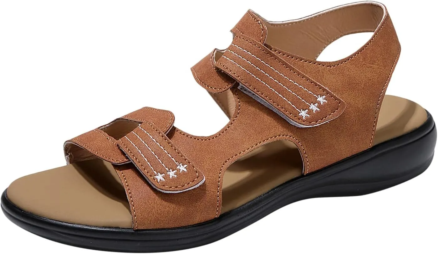 Women’s Classic Buckle Strap Sandals with Soft Sole Summer Sport Flat Sandal Hollow Out Shoes for Everyday Wear