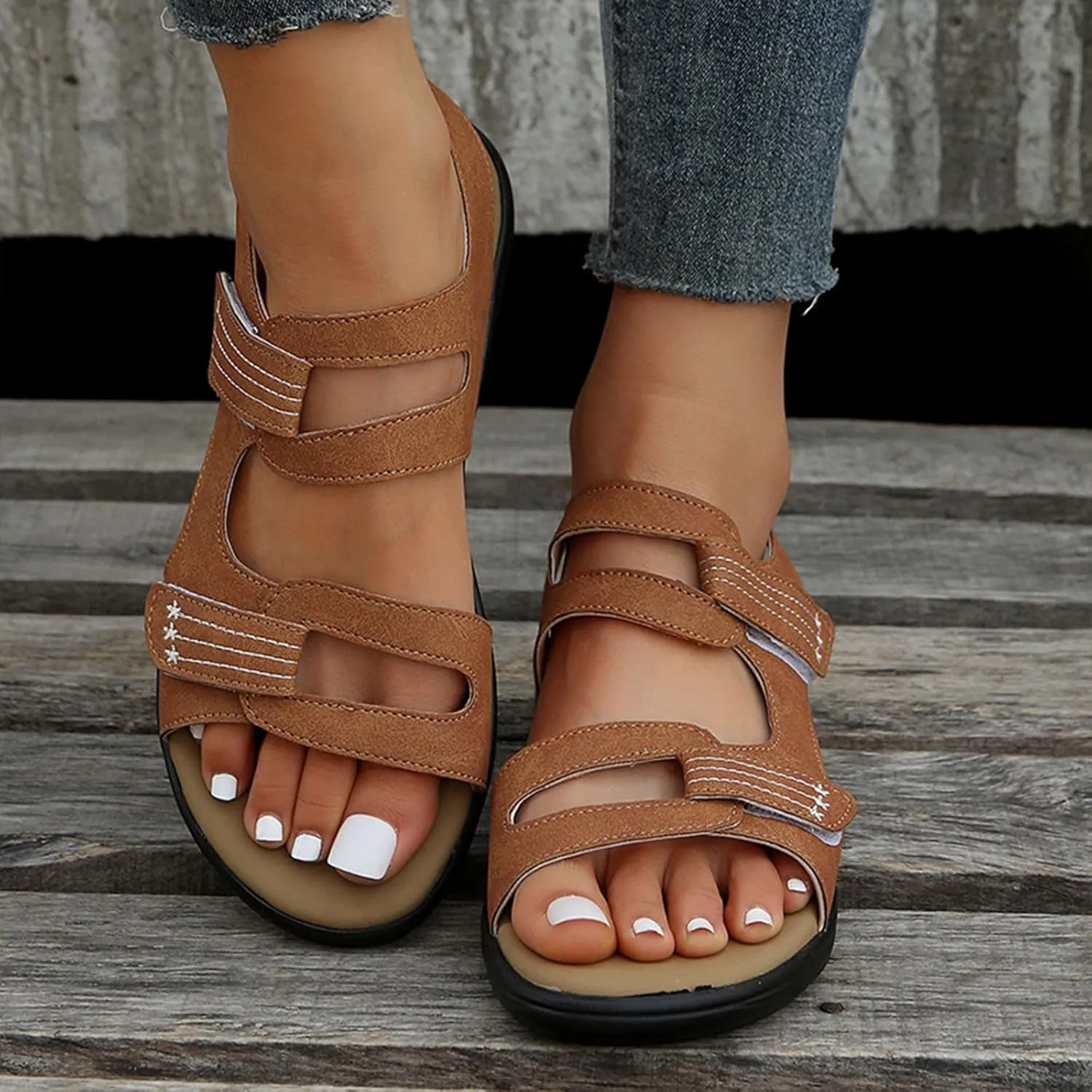 Women’s Classic Buckle Strap Sandals with Soft Sole Summer Sport Flat Sandal Hollow Out Shoes for Everyday Wear