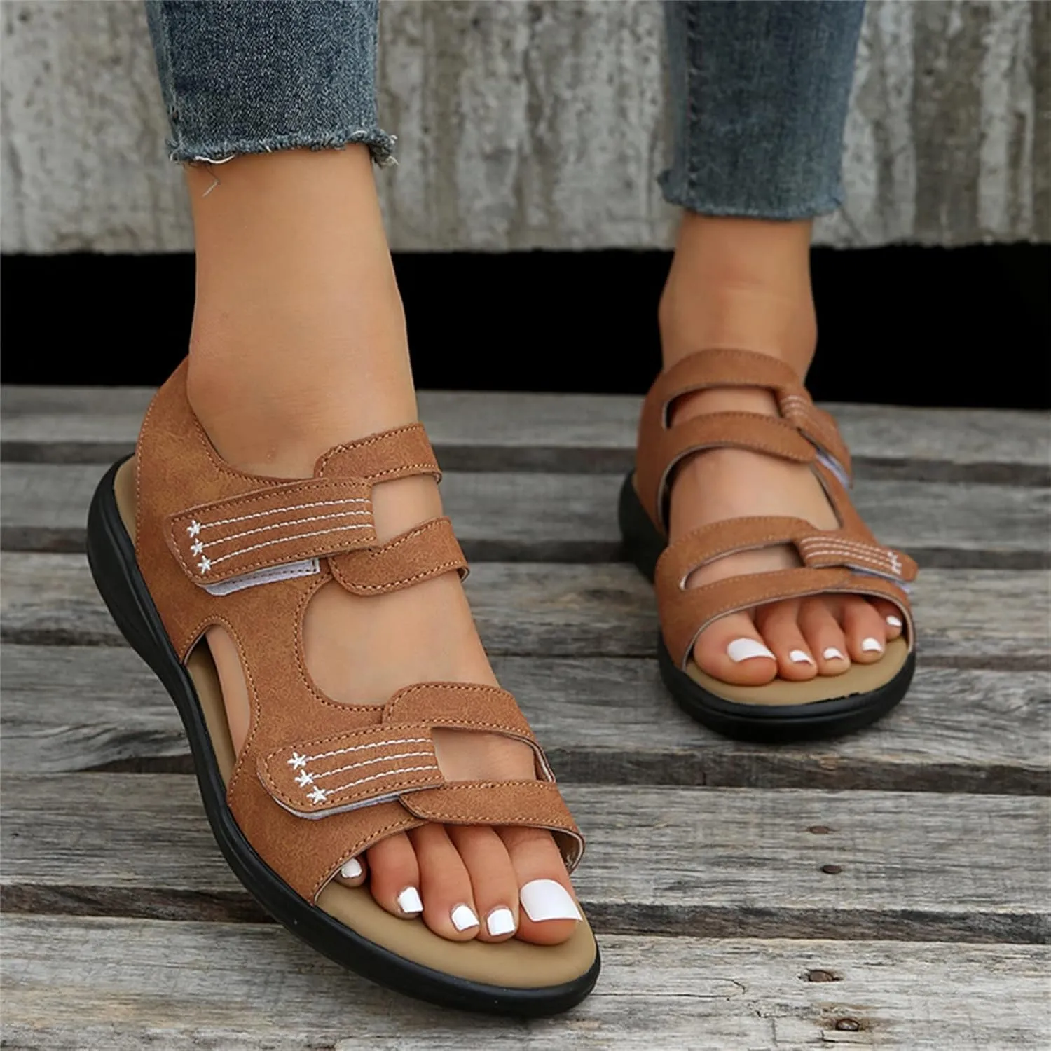 Women’s Classic Buckle Strap Sandals with Soft Sole Summer Sport Flat Sandal Hollow Out Shoes for Everyday Wear