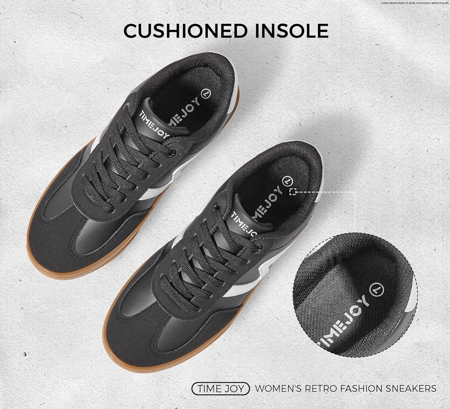 Women's Classic Retro Fashion Sneakers with Gum Sole Trendy Low Top Casual Shoes for Daily Wear, Walking & Outfits