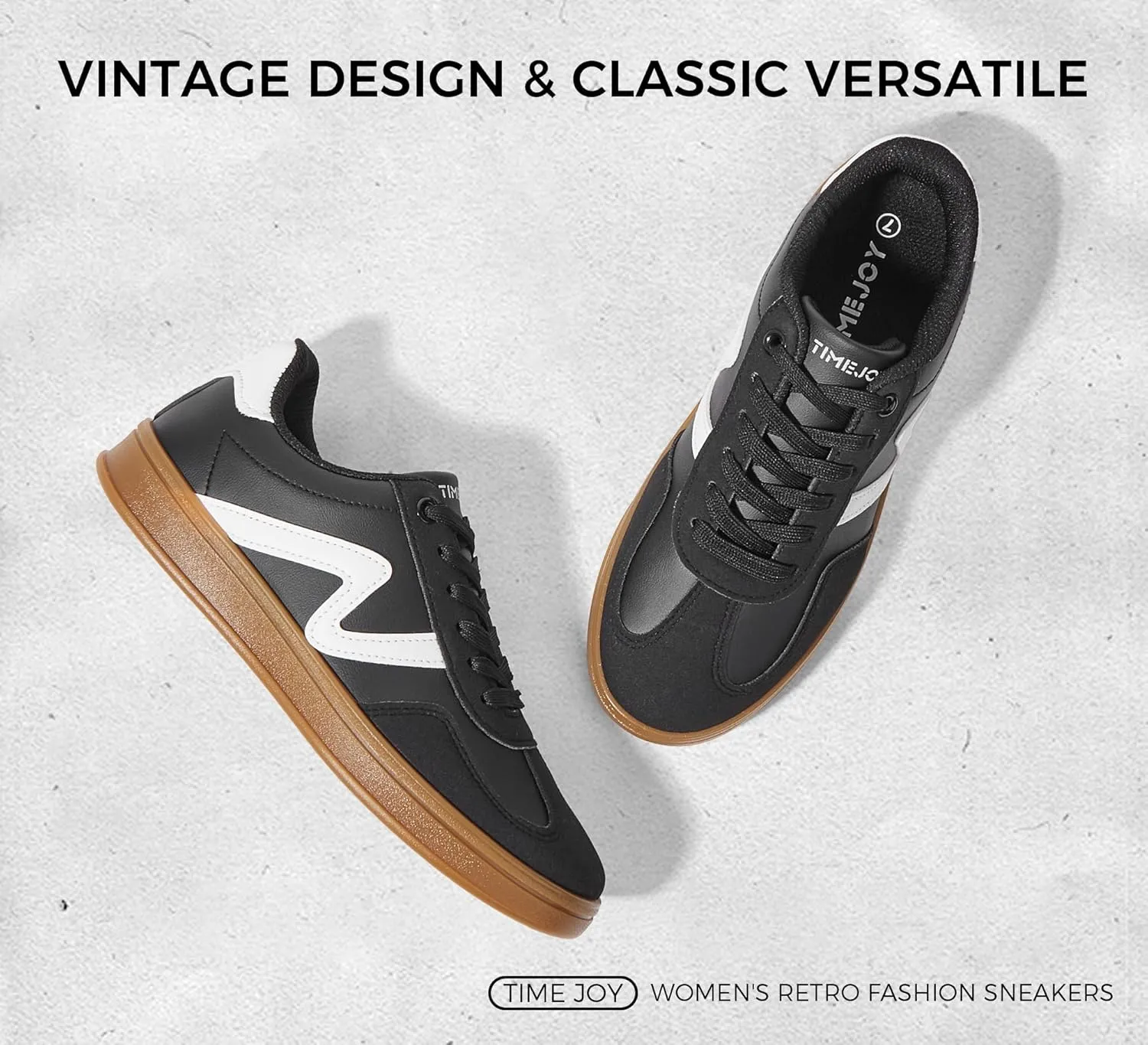 Women's Classic Retro Fashion Sneakers with Gum Sole Trendy Low Top Casual Shoes for Daily Wear, Walking & Outfits