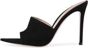 Women's Clear Pointed Open Toe Stiletto Heel Slide Sandals Slip On Transparent Strap High Heels Mules 4.72 Inches Summer Backless Party Wedding Prom Dress Shoes