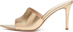 Women's Clear Pointed Open Toe Stiletto Heel Slide Sandals Slip On Transparent Strap High Heels Mules 4.72 Inches Summer Backless Party Wedding Prom Dress Shoes
