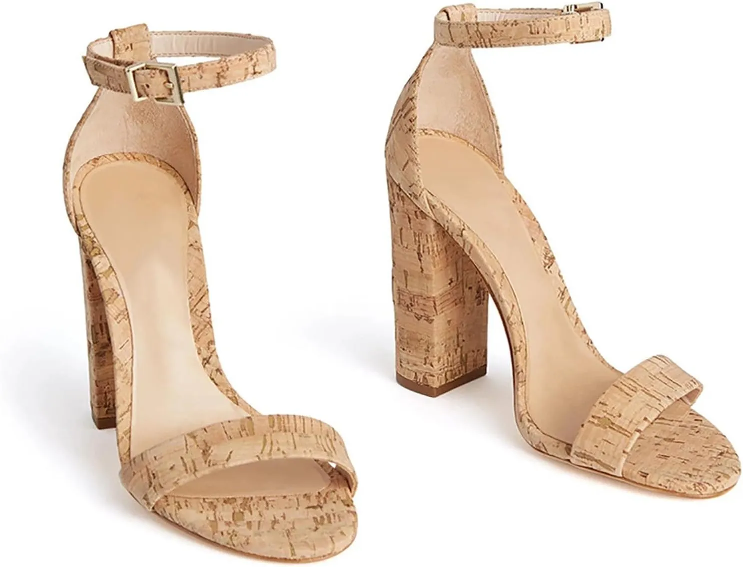 Women's Cork Buckle Sandals, Block Heel Evening Party Dress Shoes