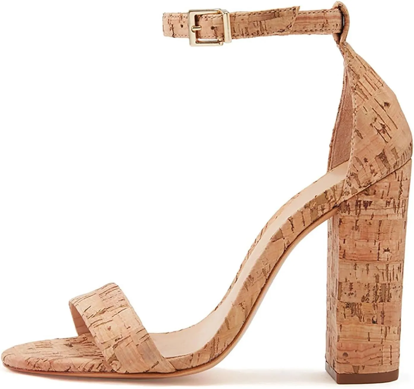 Women's Cork Buckle Sandals, Block Heel Evening Party Dress Shoes