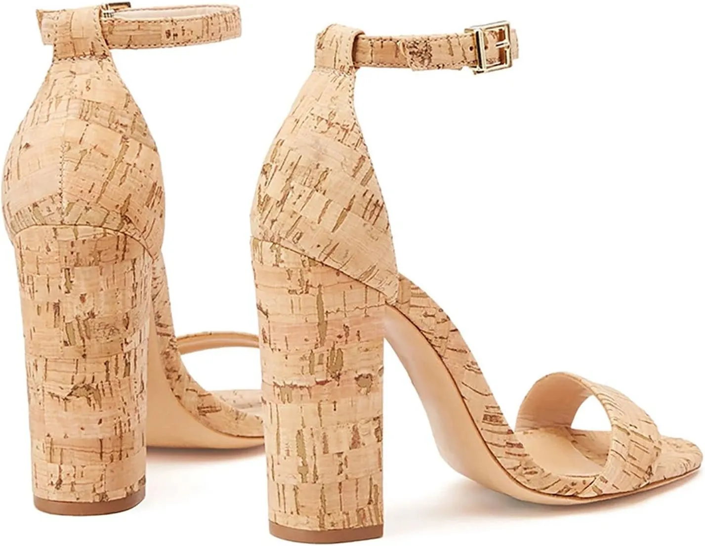 Women's Cork Buckle Sandals, Block Heel Evening Party Dress Shoes