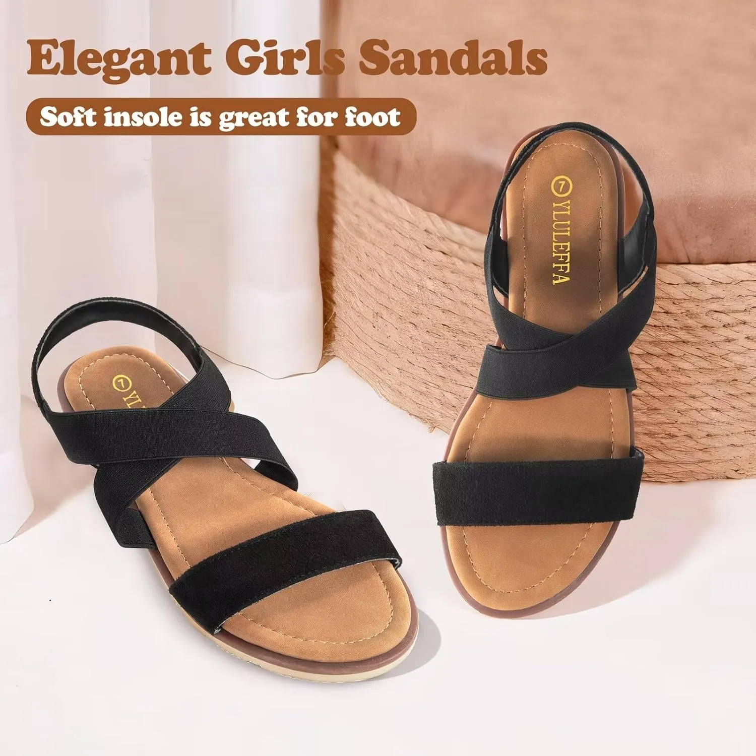 Women's Elastic Flat Sandals - Comfort Open Toe Elastic ankle strap Slip on Casual Walking Summer Shoes