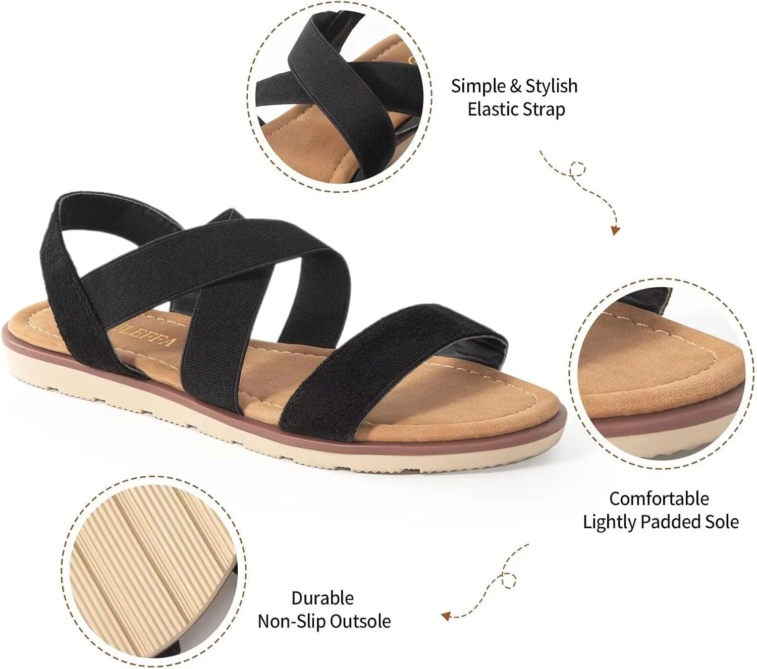 Women's Elastic Flat Sandals - Comfort Open Toe Elastic ankle strap Slip on Casual Walking Summer Shoes