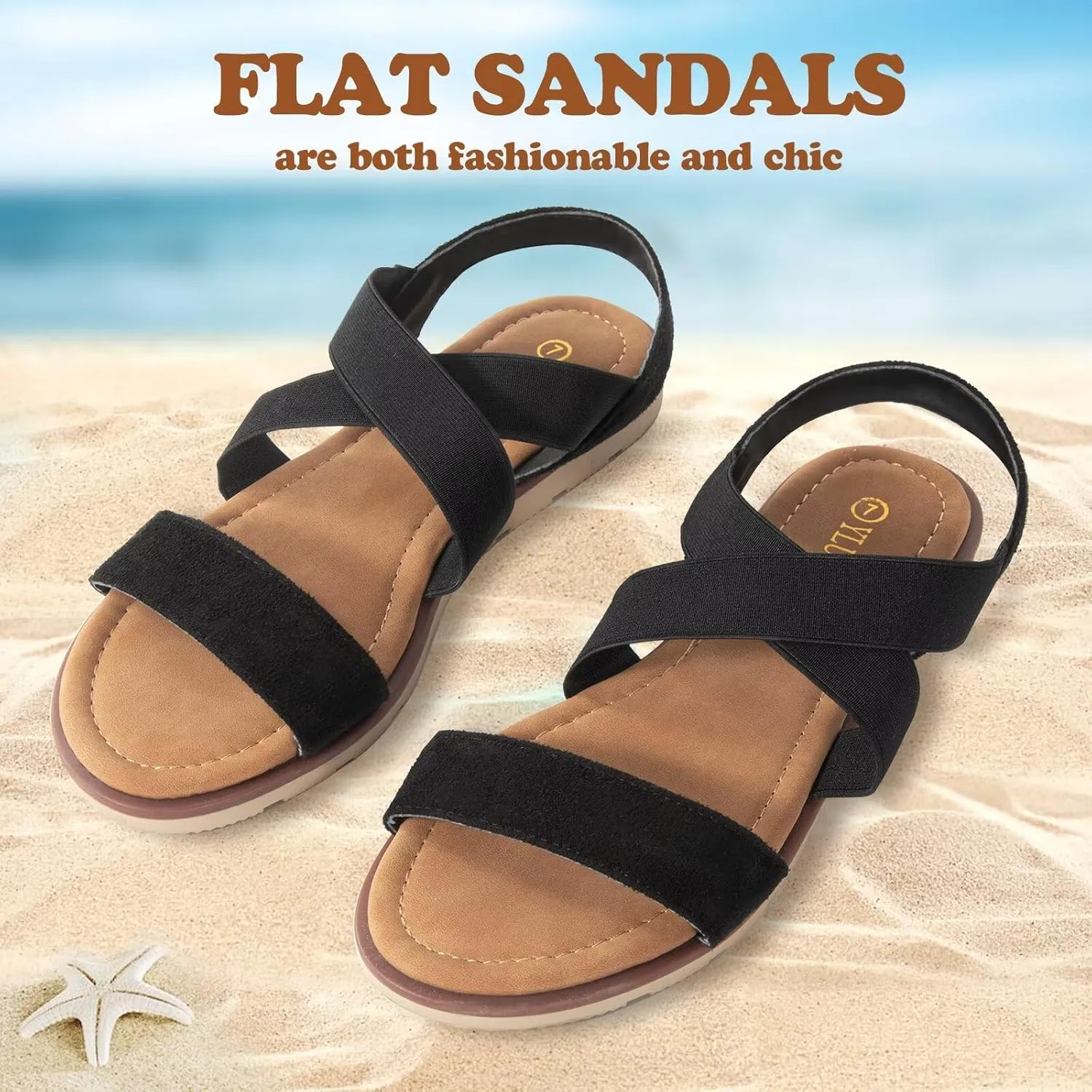 Women's Elastic Flat Sandals - Comfort Open Toe Elastic ankle strap Slip on Casual Walking Summer Shoes