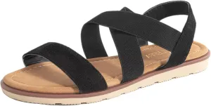 Women's Elastic Flat Sandals - Comfort Open Toe Elastic ankle strap Slip on Casual Walking Summer Shoes