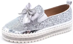 Women's Fashion Rhinestone Slip On Sneakers Casual Comfort Platform Walking Shoes Cute Bowknot Glitter Bling Loafers