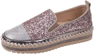 Women's Fashion Rhinestone Slip On Sneakers Casual Comfort Platform Walking Shoes Cute Bowknot Glitter Bling Loafers