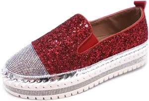 Women's Fashion Rhinestone Slip On Sneakers Casual Comfort Platform Walking Shoes Cute Bowknot Glitter Bling Loafers