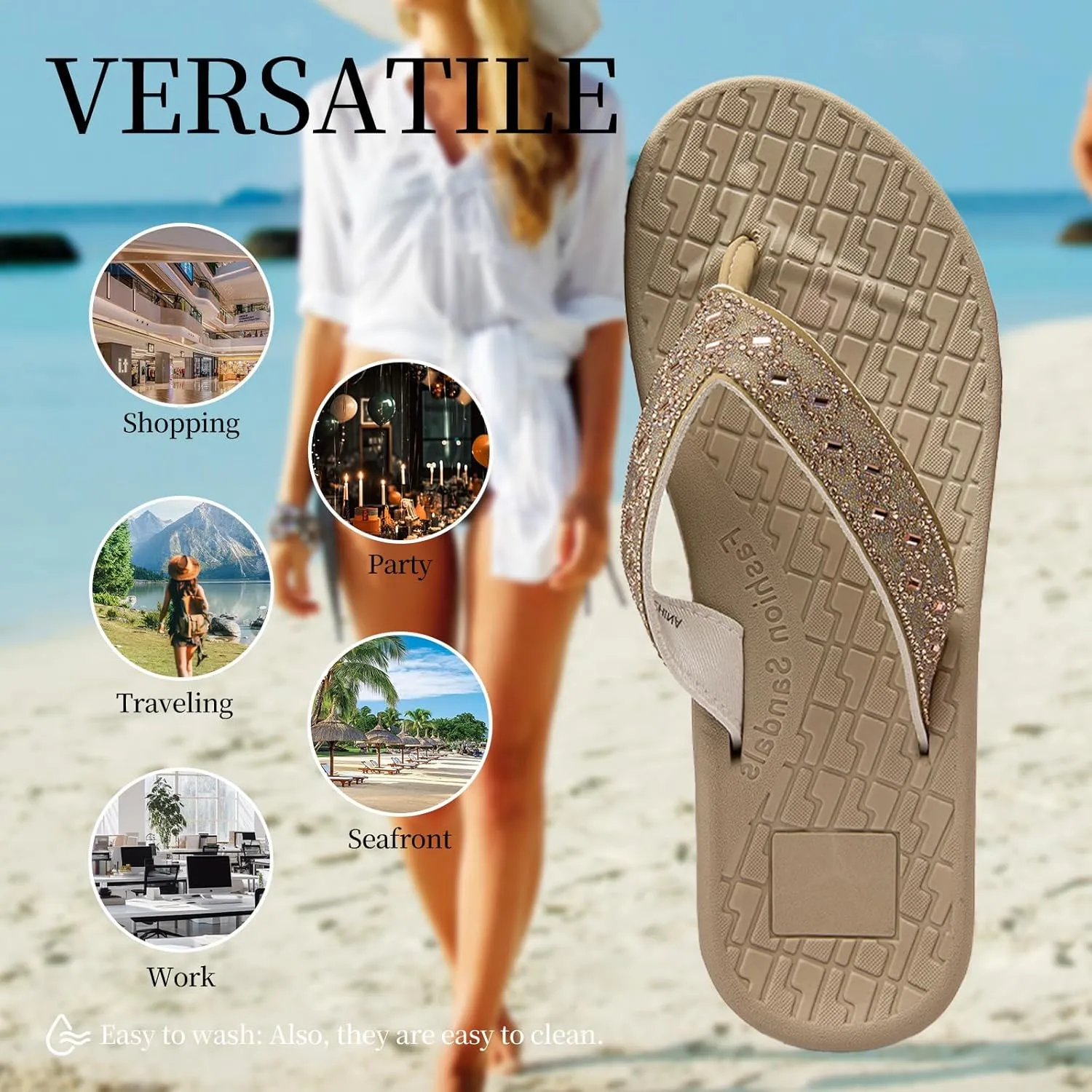 Women's flip-flops Sandals Summer beach slippers Classic comfort Lightweight casual non-slip durable flip-flops suitable for indoor and outdoor