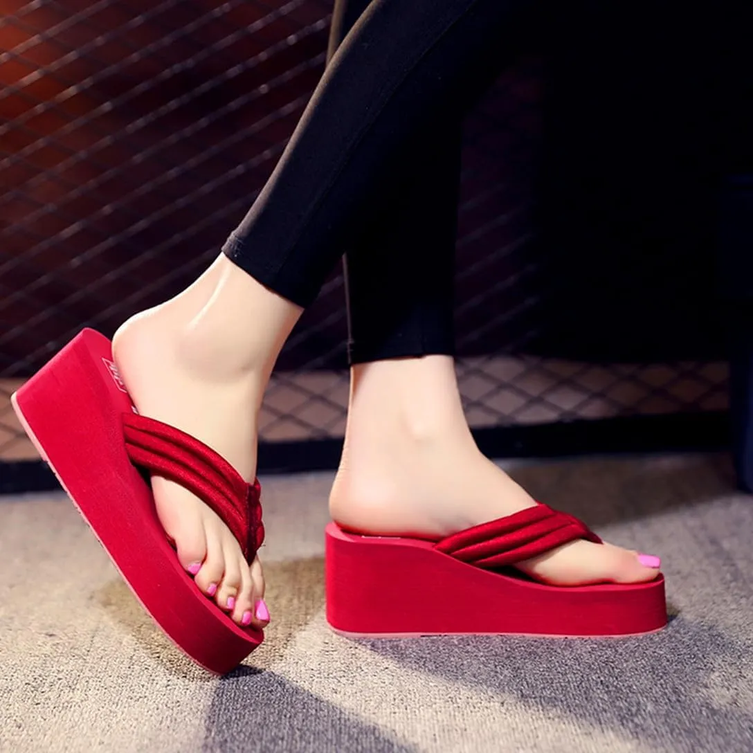 Womens Flip Flops Wedge Sandals High-Heeled Slippers
