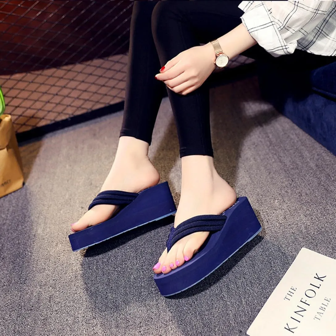 Womens Flip Flops Wedge Sandals High-Heeled Slippers