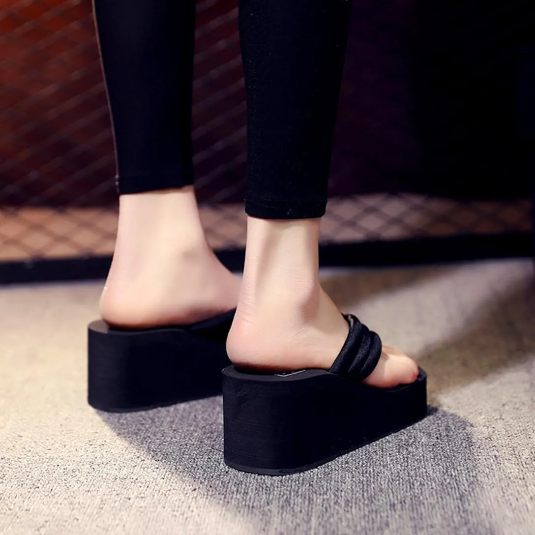 Womens Flip Flops Wedge Sandals High-Heeled Slippers