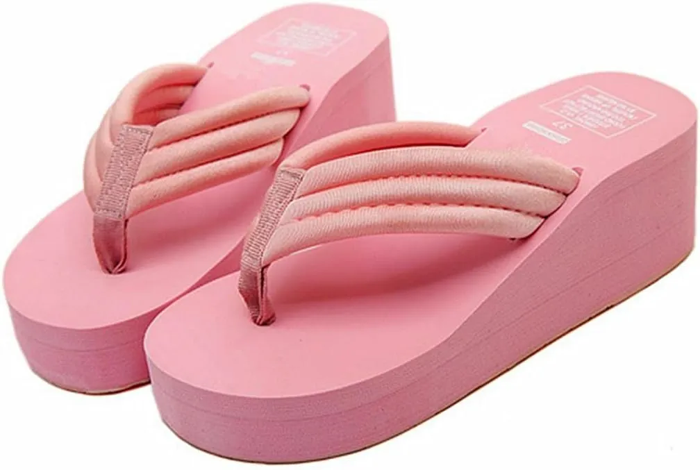 Womens Flip Flops Wedge Sandals High-Heeled Slippers