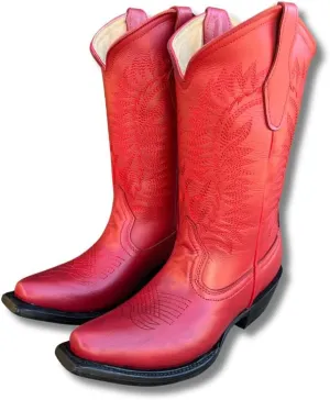 Women's Full Leather Snip & Square Toe Cowgirl Western Boots with Classic Luxury Leather Sole Bota con punta cuadrada para mujer
