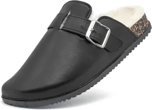Womens Fuzzy Platform Clogs Men’s Cork Footbed Mules Clog Slip On Fur Lined Potato Shoes Classic Comfort Nursing Clogs Black