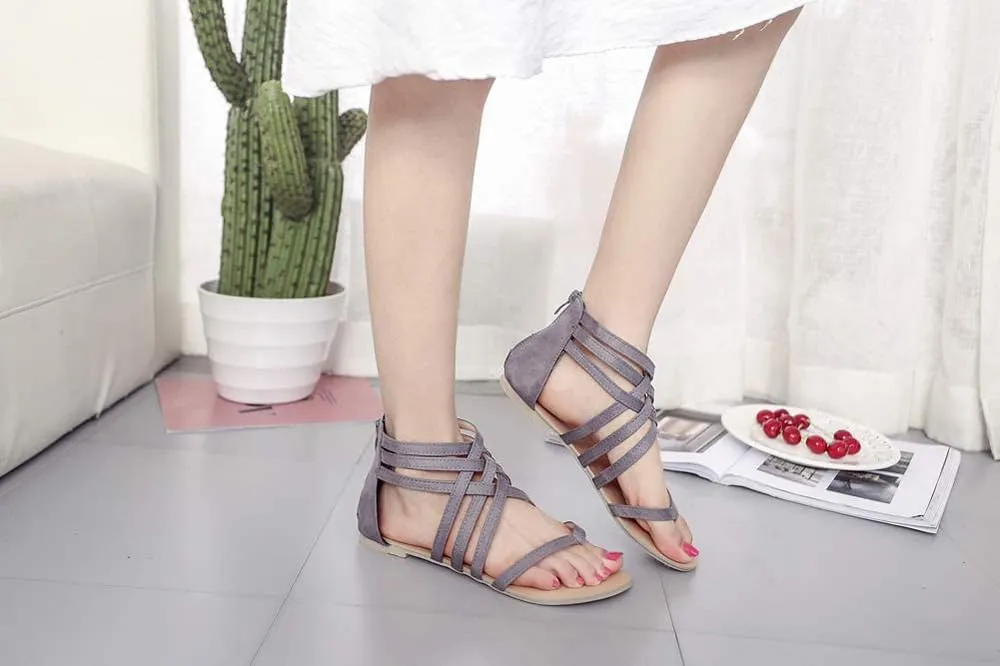 Women's Gladiator Sandals FlatThong Cross Strappy Trendy Roman Shoes Summer Open Toe Flatform Wedge Beach