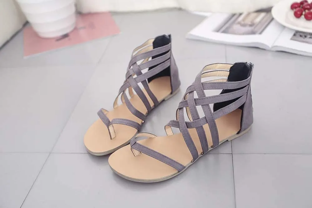 Women's Gladiator Sandals FlatThong Cross Strappy Trendy Roman Shoes Summer Open Toe Flatform Wedge Beach