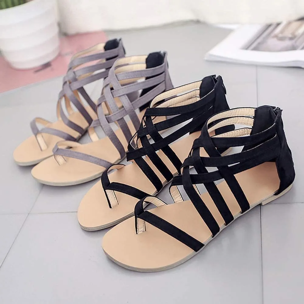 Women's Gladiator Sandals FlatThong Cross Strappy Trendy Roman Shoes Summer Open Toe Flatform Wedge Beach