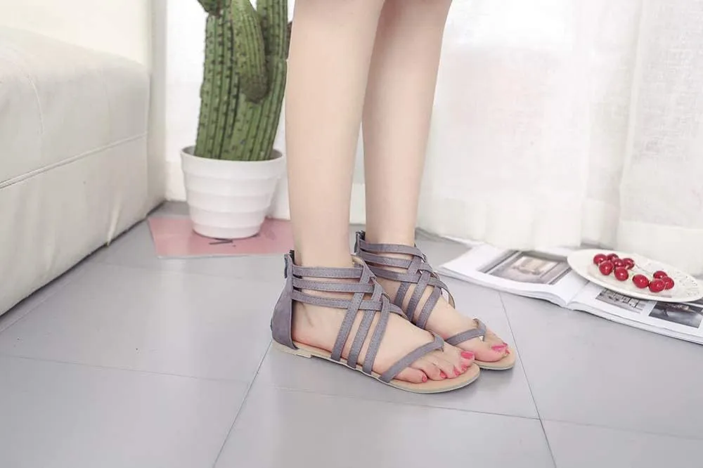 Women's Gladiator Sandals FlatThong Cross Strappy Trendy Roman Shoes Summer Open Toe Flatform Wedge Beach