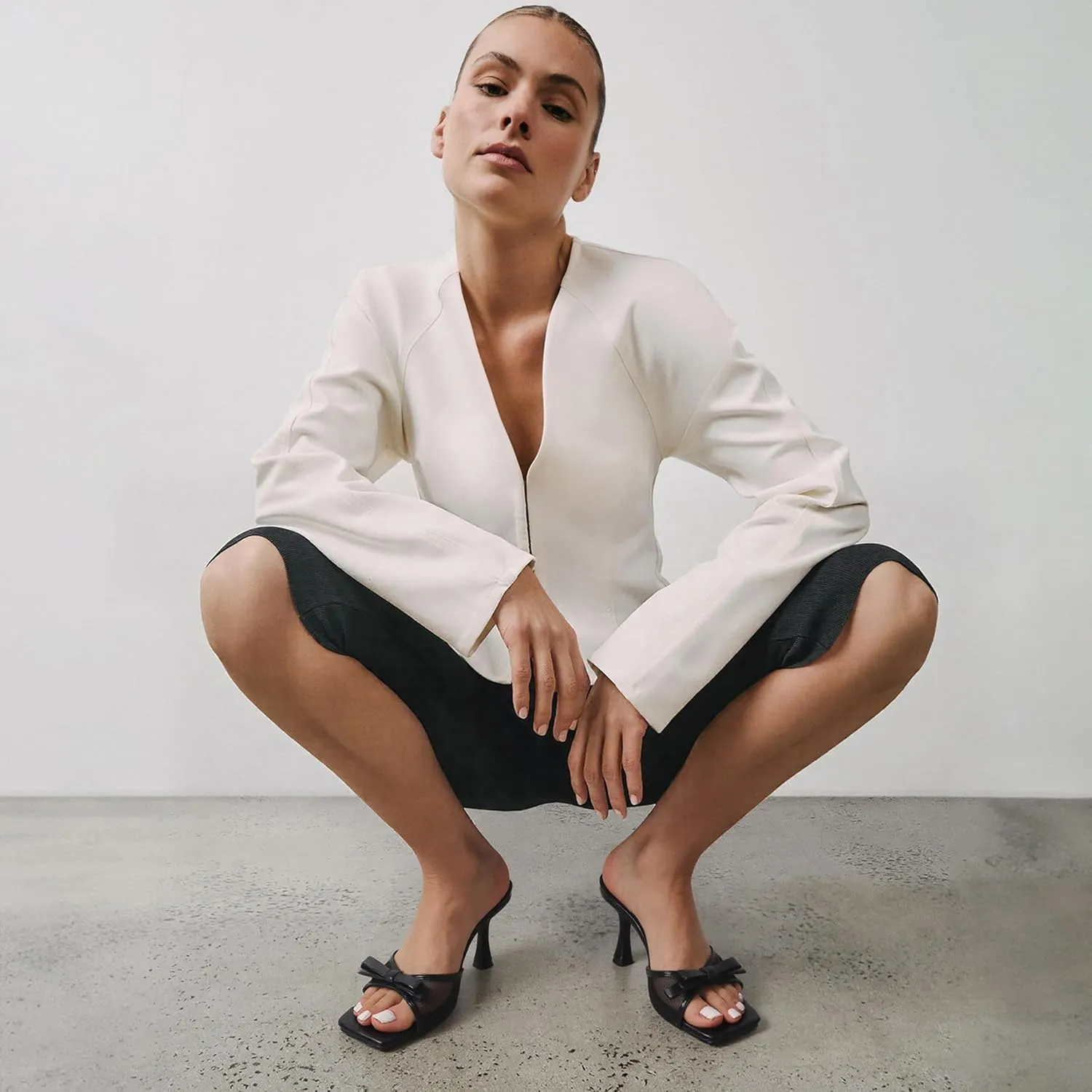 Womens Heeled Sandals Open Square Toe Kitten Heels Sandals Slip On Bow Mesh Mules Heels Comfortable Dress Shoes for Party Wedding