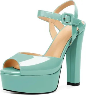 Women's High Heeled Sandals Peep Toe Sandals for Women Platform Heels Chunky Heel Sandal Slingback Sandal 5.5 Inch Heel