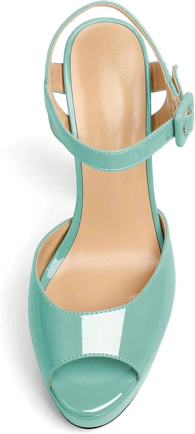 Women's High Heeled Sandals Peep Toe Sandals for Women Platform Heels Chunky Heel Sandal Slingback Sandal 5.5 Inch Heel