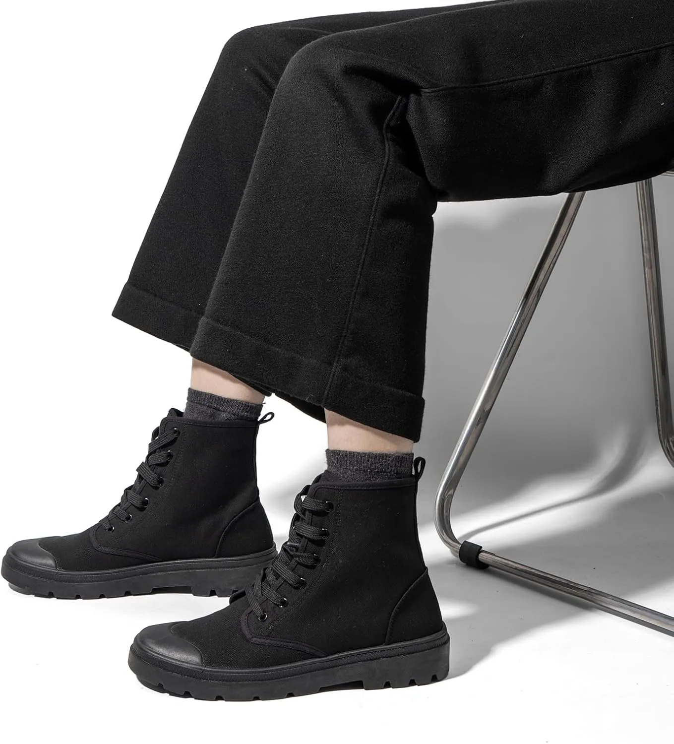 Women's High Top Canvas Sneakers Lace Up Casual Walking Shoes with Reinforced Toe Cap & Non-Slip Rubber Sole