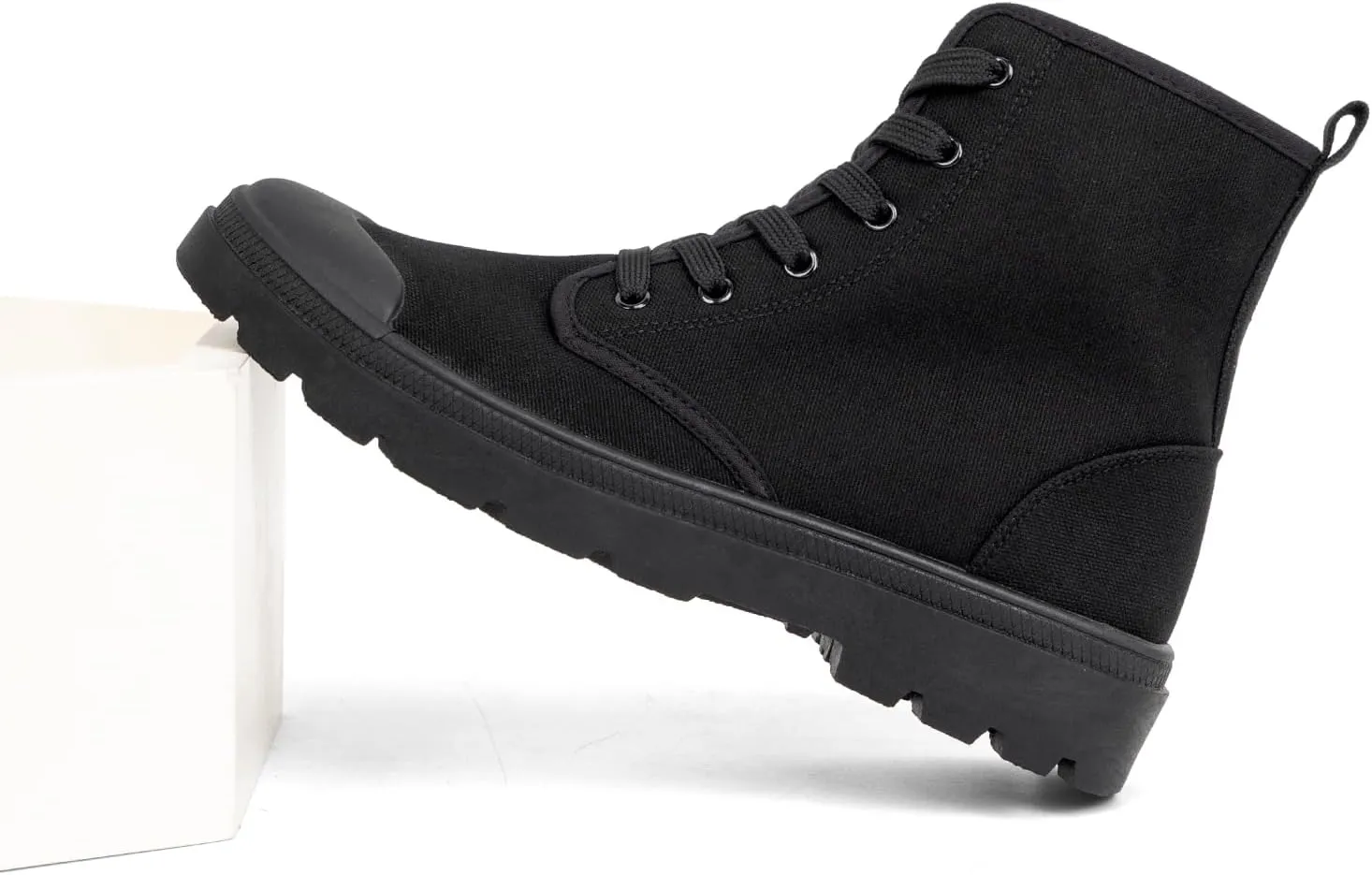 Women's High Top Canvas Sneakers Lace Up Casual Walking Shoes with Reinforced Toe Cap & Non-Slip Rubber Sole