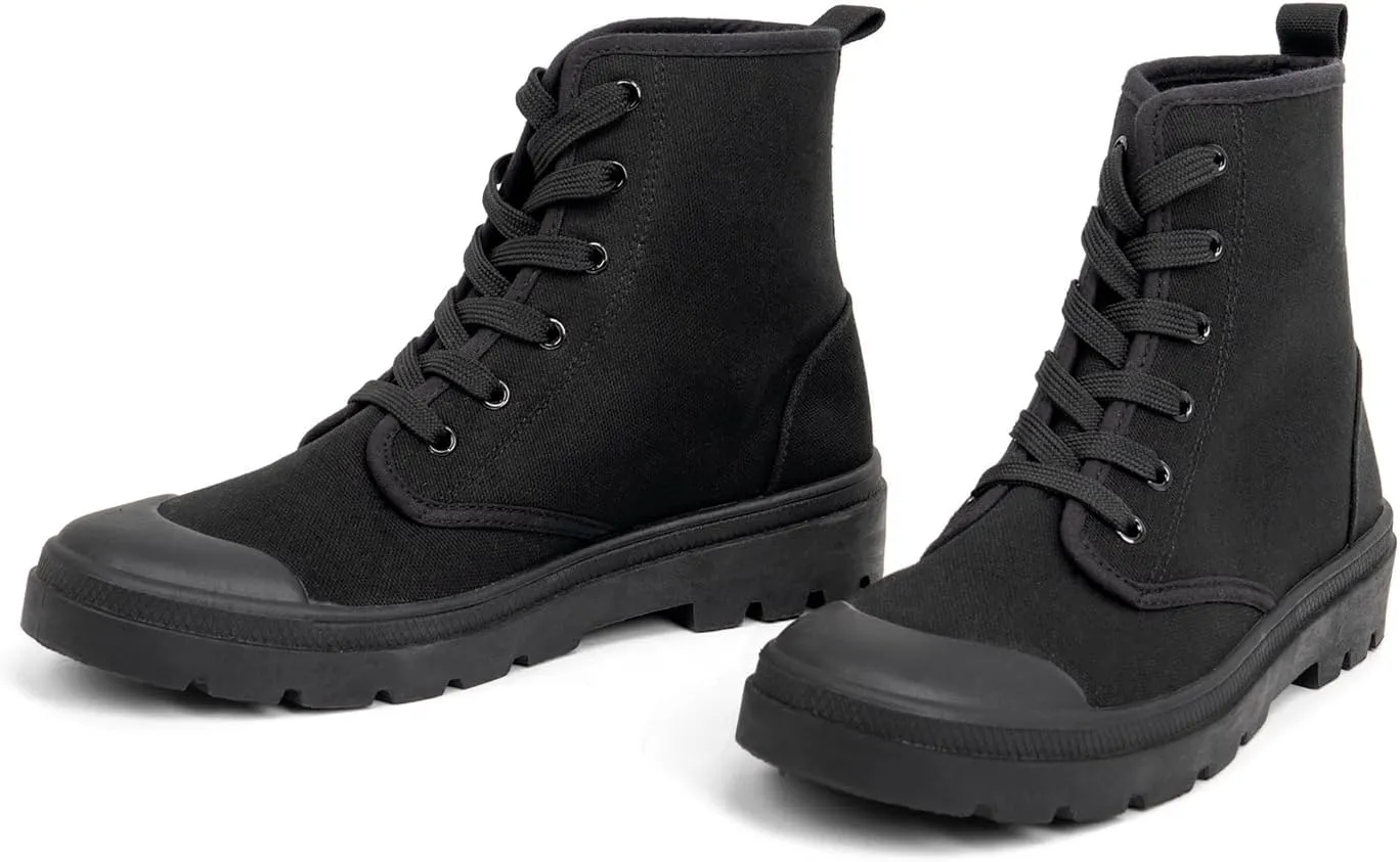Women's High Top Canvas Sneakers Lace Up Casual Walking Shoes with Reinforced Toe Cap & Non-Slip Rubber Sole