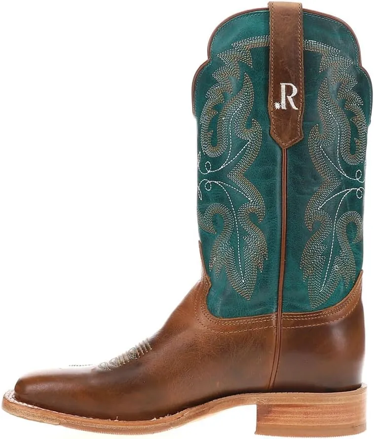 Womens Honey Cowhide Embroidered Wide Square Toe Casual Boots Mid Calf Low Heel 1-2" - Brown