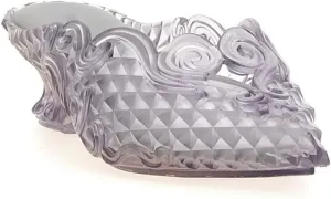 Women's Jelly Mules Low Heel Embossed-effect Sandals PVC Transparent Slides Pointed Toe Block Heel Crystal Dress Shoes For Ladies Wedding Party
