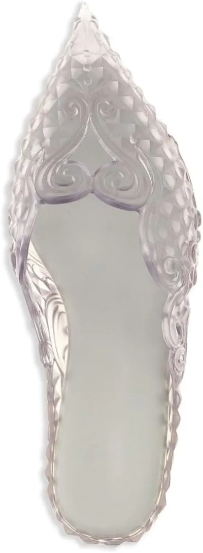 Women's Jelly Mules Low Heel Embossed-effect Sandals PVC Transparent Slides Pointed Toe Block Heel Crystal Dress Shoes For Ladies Wedding Party