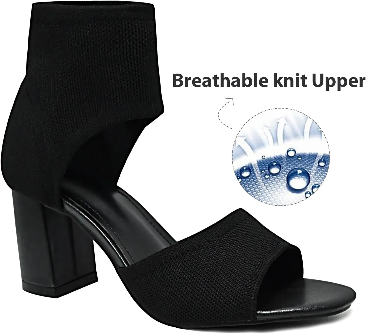 Women's Knit Chunky Block High Heels Peep Toe Chunky Heeled Sandals Stretchy High Heeled Ankle Boot Sandals for Work Wedding Party