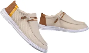 Womens Lace-Up Canvas Lightweight Boat Shoes Casual Comfortable Slip on Knit Loafers Outdoor Walking Low Top Wide Deck Shoes