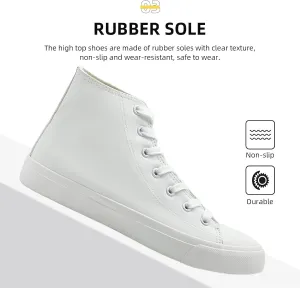 Women’s Men’s High Top Sneakers PU Leather Shoes for Women Men Classic White Black High Top Lace Up Sneakers Casual Walking Shoes