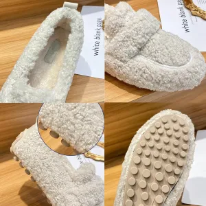 Womens Moccasin Slippers Fuzzy Loafers for Women Slip On Faux Fur Outdoor Shoes Winter Fuzzy Ballet Flats Mary Jane Flat Shoes