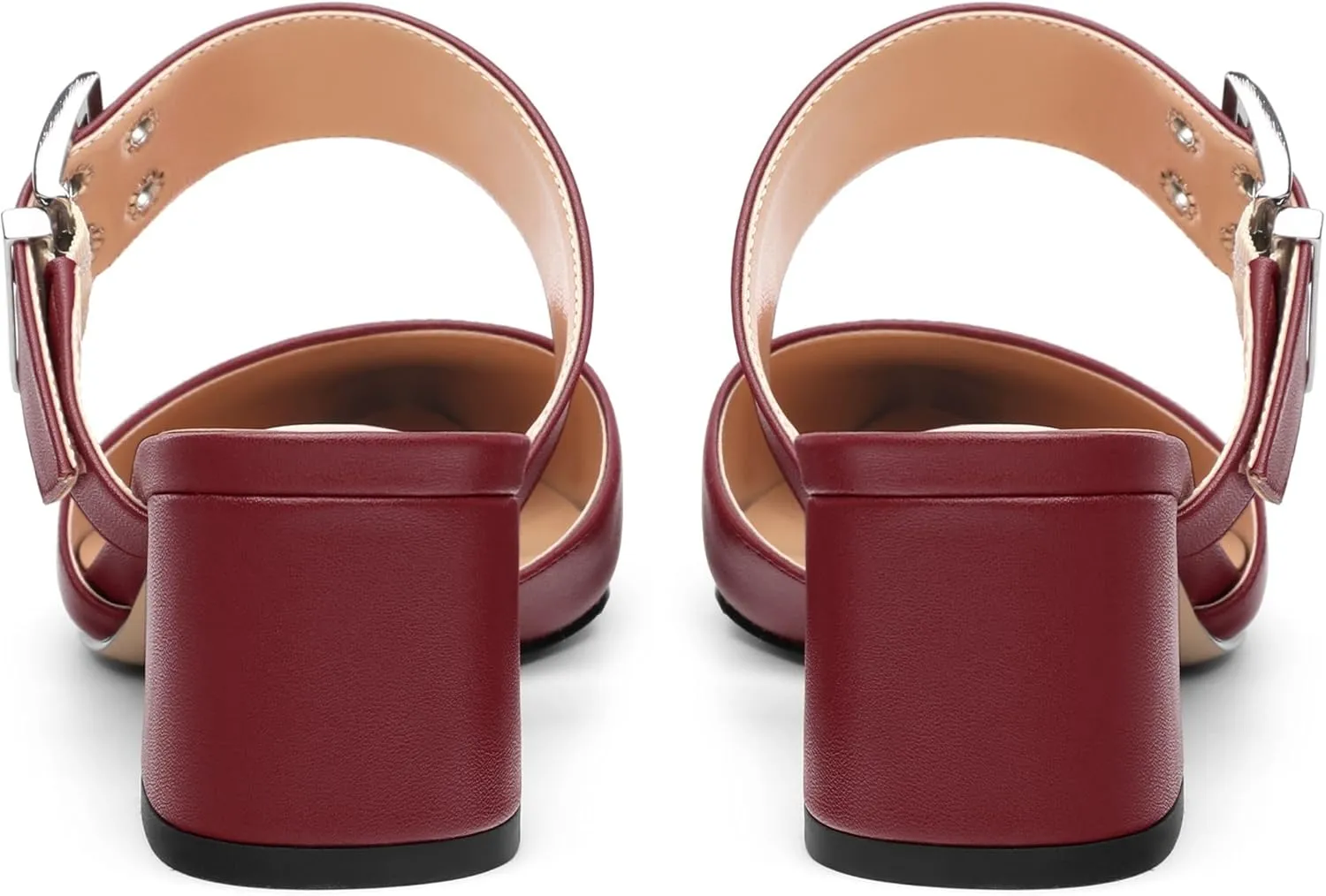 Women's Mules Buckle Adjustable Strap Pointed Toe Comfort Casual Matte Chunky Low Heel Pumps Slide Sandals 2 Inch