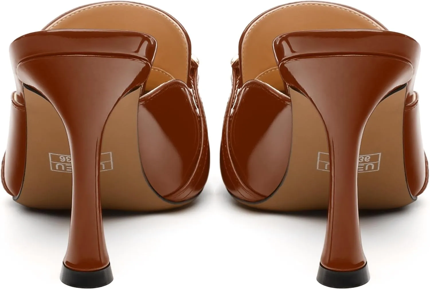 Women's Mules with Heels, Pointed Closed Toe Stiletto Heels, Slip On Fashion Solid Patent Slide Sandal for Women
