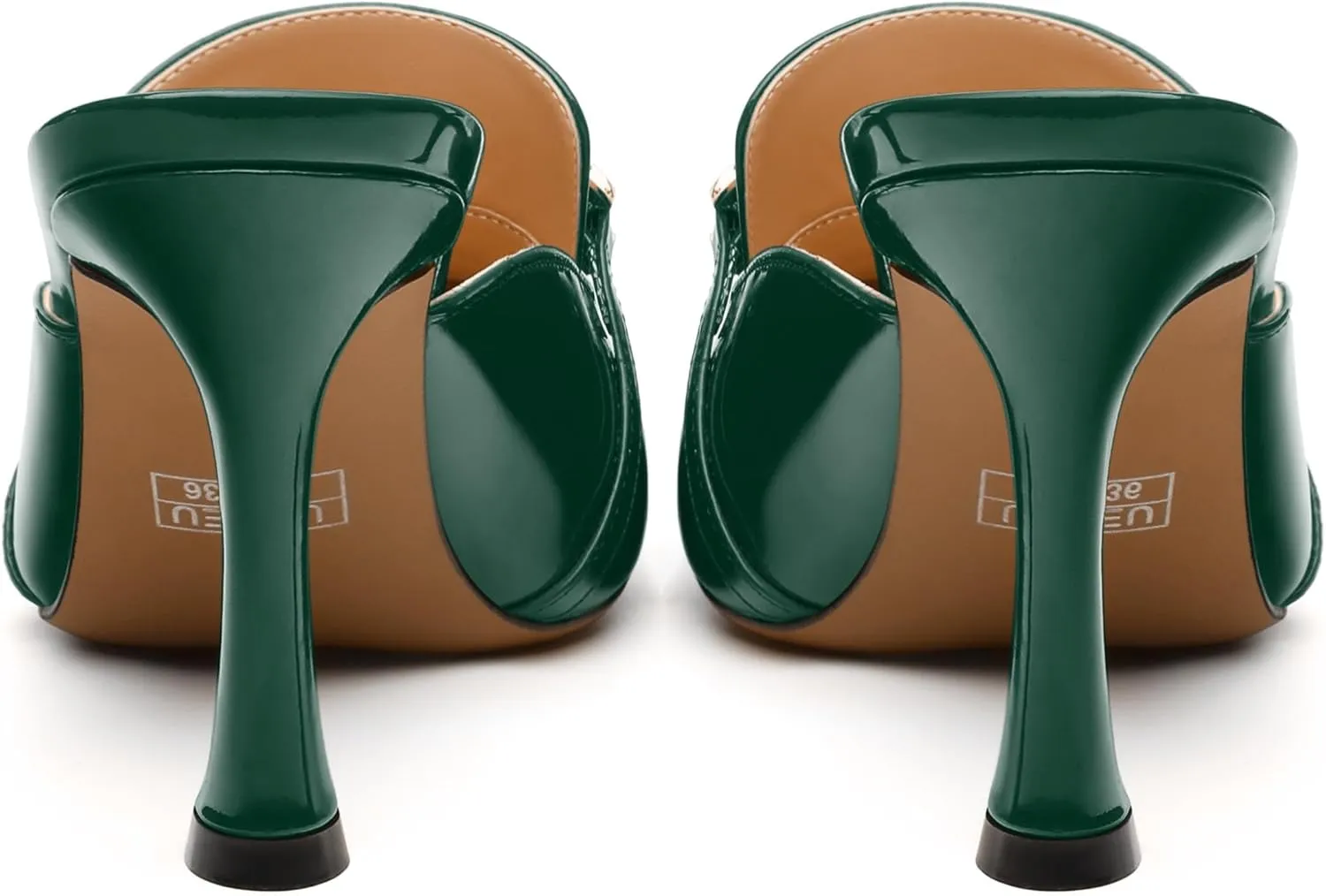 Women's Mules with Heels, Pointed Closed Toe Stiletto Heels, Slip On Fashion Solid Patent Slide Sandal for Women