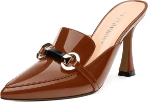 Women's Mules with Heels, Pointed Closed Toe Stiletto Heels, Slip On Fashion Solid Patent Slide Sandal for Women